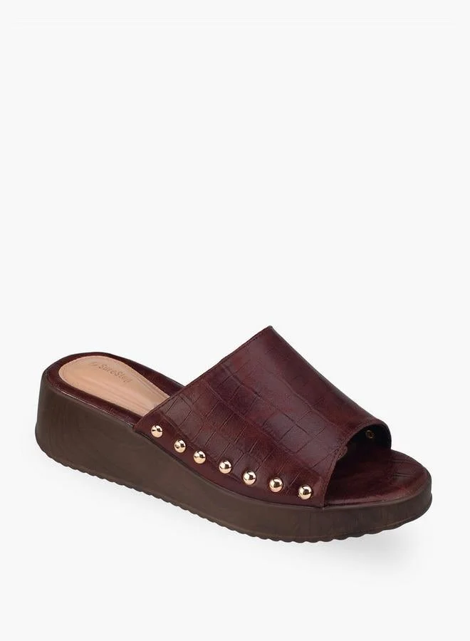 Surestep Women Textured Flatform Heel Sandals