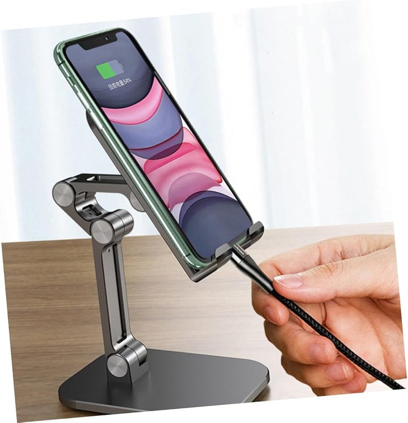 Foldable Phone Tablet Stand Holder with Charging Cable Desktop Bracket Black - Image 4