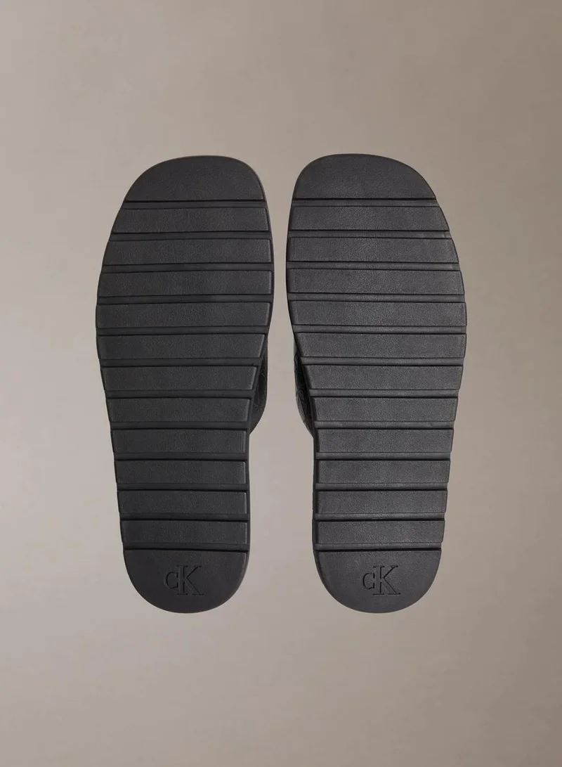 Calvin Klein Triple Black Alonso - Leather Slider Sandals for Men | Best Price UAE