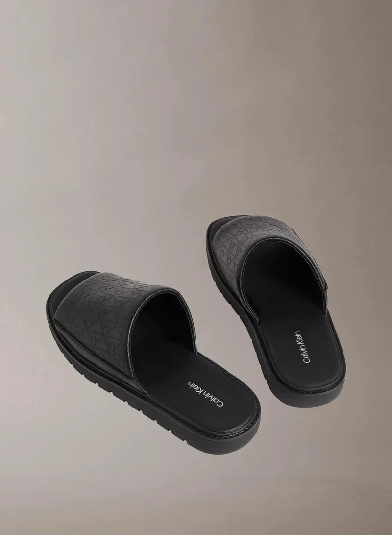 Calvin Klein Triple Black Alonso - Leather Slider Sandals for Men | Best Price UAE