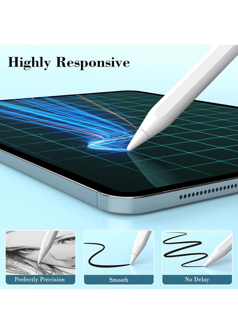 قلم iPad الجيل التاسع والعاشر، قلم لمس سريع الشحن لمدة 10 دقائق لقلم Apple Pencil الأول/الثاني iPad 6/7/8/9/10، iPad Pro 11 بوصة و12.9 بوصة، iPad Air 3/4/5، iPad Mini 5/6 مع رفض النخيل، حساسية الميل - Image 5