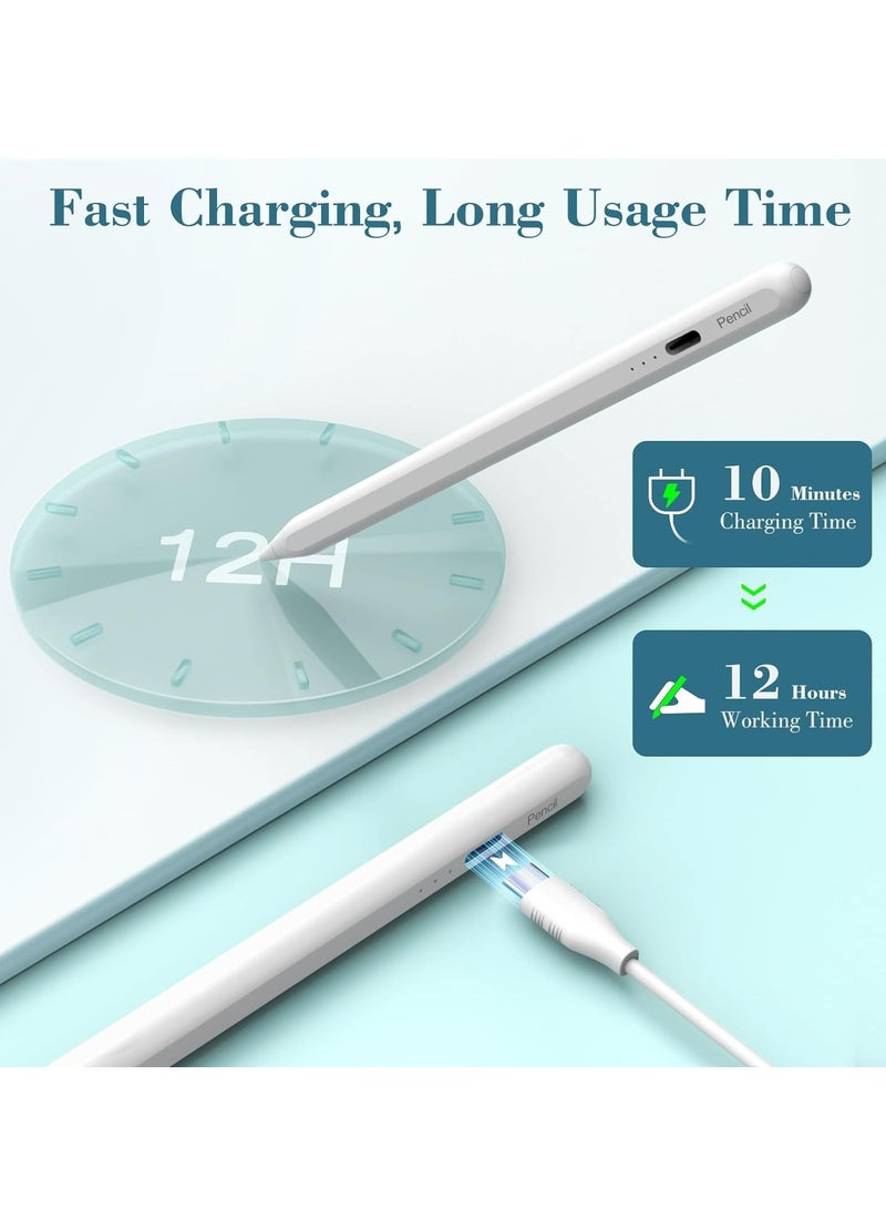 قلم iPad الجيل التاسع والعاشر، قلم لمس سريع الشحن لمدة 10 دقائق لقلم Apple Pencil الأول/الثاني iPad 6/7/8/9/10، iPad Pro 11 بوصة و12.9 بوصة، iPad Air 3/4/5، iPad Mini 5/6 مع رفض النخيل، حساسية الميل - Image 2