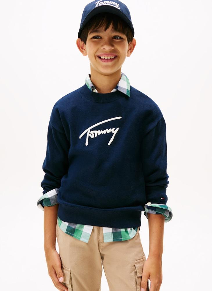 تومي هيلفيغر بلوزة أطفال بياقة دائرية وشعار - Image 1