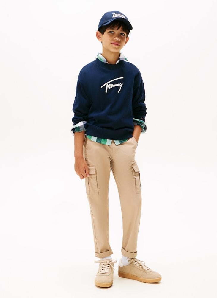 تومي هيلفيغر بلوزة أطفال بياقة دائرية وشعار - Image 4