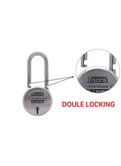 Foora Foora PrimeGuard Round 65mm Lock Long Hardened Shackle Padlock Metal Body Double Locking 8 Steel Lever 5 Silver Keys with Keychain Silver Finsih Made in India Export in USA Canada  - Image 5