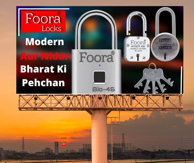 Foora PrimeGuard Round 65mm Lock Long Hardened Shackle Padlock Metal Body Double Locking 8 Steel Lever 5 Silver Keys with Keychain Silver Finsih Made in India Export in USA Canada