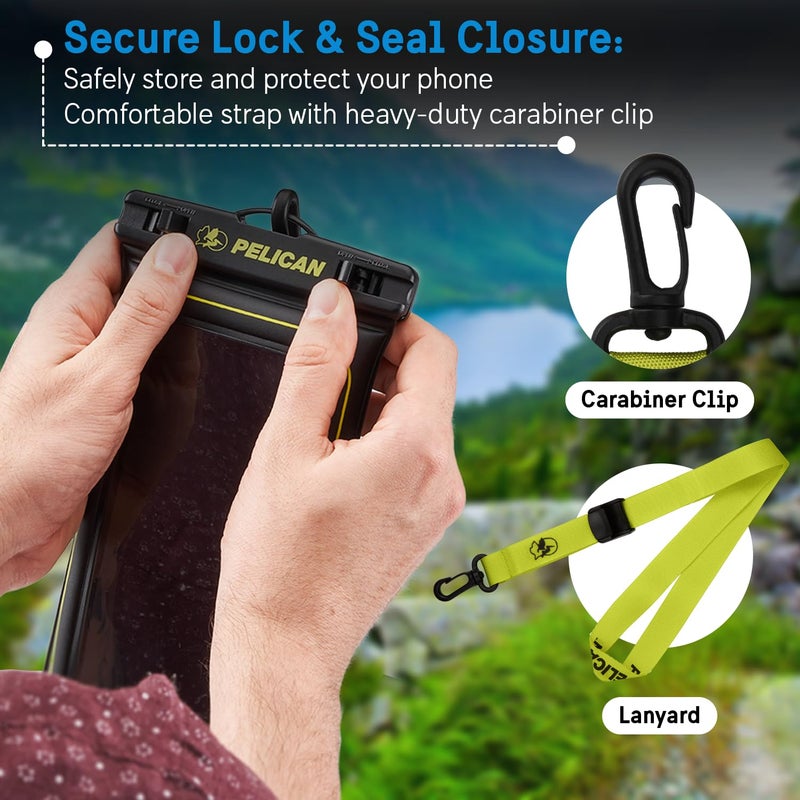 Pelican Marine - IP68 Waterproof Phone Pouch (Regular Size) Floating Waterproof Phone Case - Beach Cruise Ship Travel Essentials - Works with All Phones - Detachable Lanyard - Black/Hi-Vis Yellow - Image 5