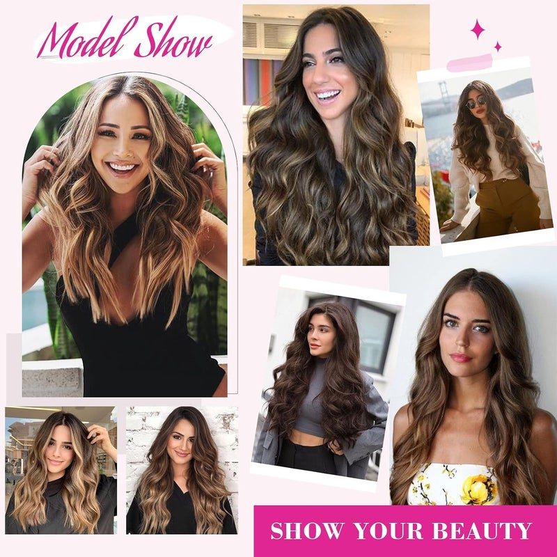 REECHO 24" 1-Pack 3/4 Full Head Curly Wave Clips in on Synthetic Hair Extensions Hairpieces for Women 5 Clips per Piece-Natural Black - Image 5