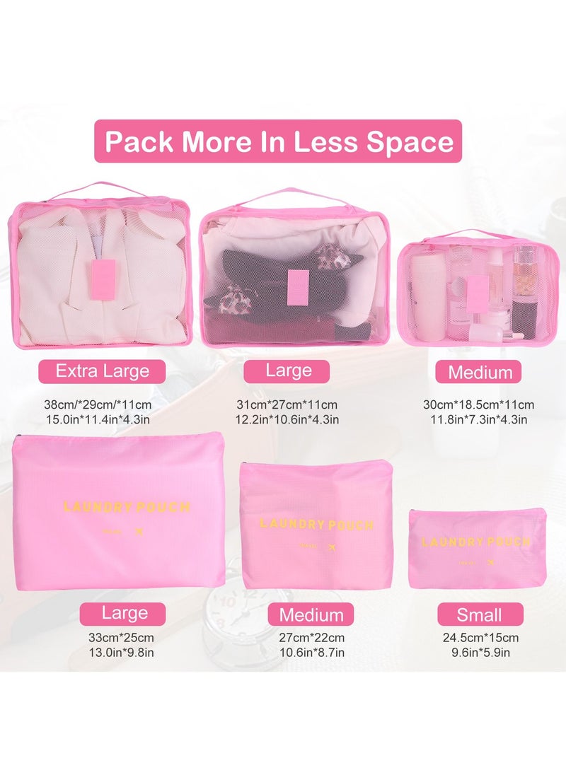SKY-TOUCH 6Pcs Set Travel Luggage Organizer Packing Cubes Set Storage Bag Waterproof Laundry Bag Traveling Accessories-Pink  - Image 5