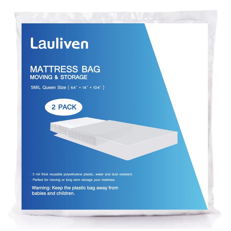 Lauliven 2-Pack Mattress Bag for Moving - Queen Size Mattress Storage Bag - 5 Mil Heavy Duty - Extra Thick Mattress Cover Protection - 60 x 104 Inch - Image 1