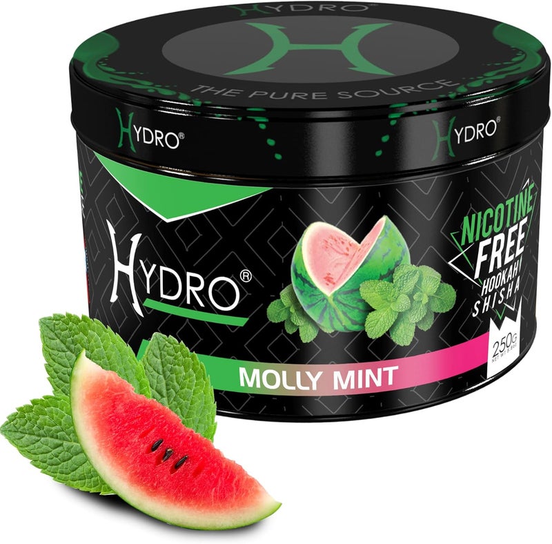 Hydro Hookah Flavors, Nicotine-Free - Signature Hookah Flavor Blends, Delicious Shisha Hookah Flavors Nicotine Free and Tobacco Free, Alternative to Hookah Tobacco, 250g [Molly Mint - Watermelon Mint] - Image 1