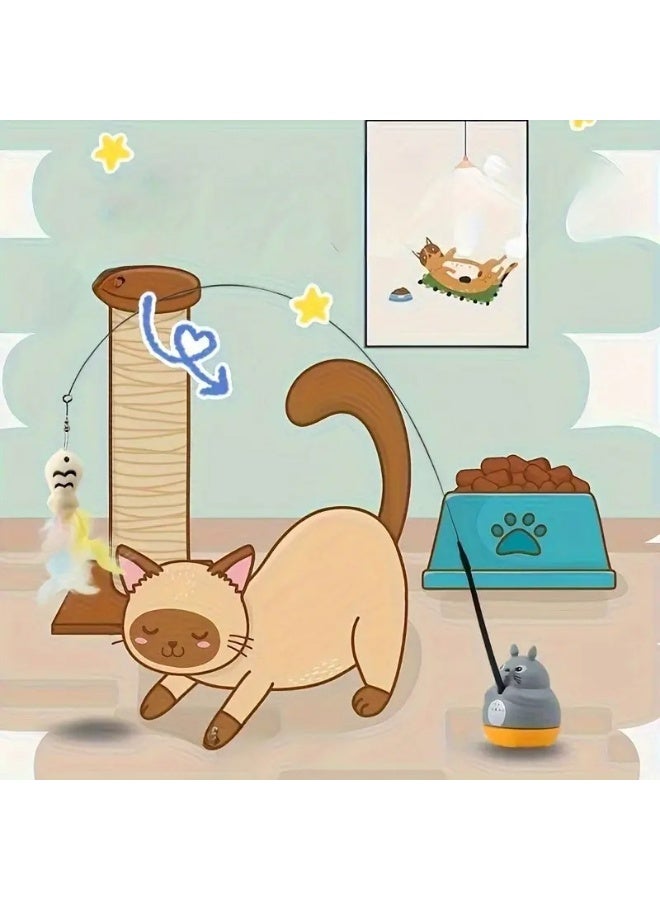 🎠 لعبة قطط تفاعلية بدون بطارية – تصميم كرتوني مع عصا قابلة للدوران وإبرة شفط - Image 3