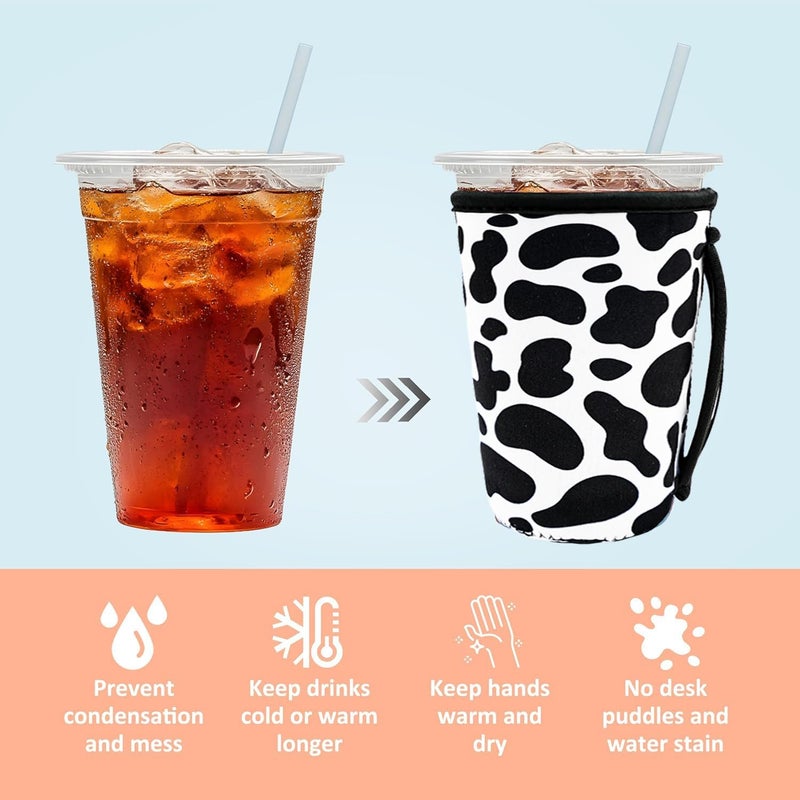 4 Pack Iced Coffee Sleeve,reusable Neoprene Cup Sleeves Suitable For Beverage Sleeves For Hot And Cold Coffee Or Ice Drink Coffee cup sleeve for Starbucks coffee cup (animal patterns 30-32 OZ) - Image 3