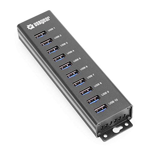 USBGear 10-Port USB 3.2 Gen 1 Mountable Charging and SuperSpeed Data Hub with 5V/4A Power Adapter and USB Type-A to Type-B Cable Up to 900mA per Port Charging Function Wall and Surface Mounting - Image 1