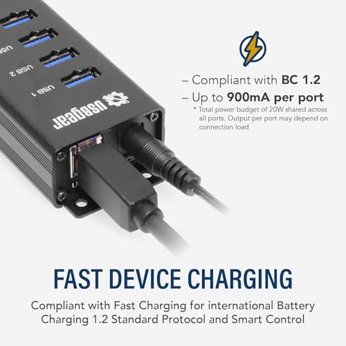 USBGear 10-Port USB 3.2 Gen 1 Mountable Charging and SuperSpeed Data Hub with 5V/4A Power Adapter and USB Type-A to Type-B Cable Up to 900mA per Port Charging Function Wall and Surface Mounting - Image 5