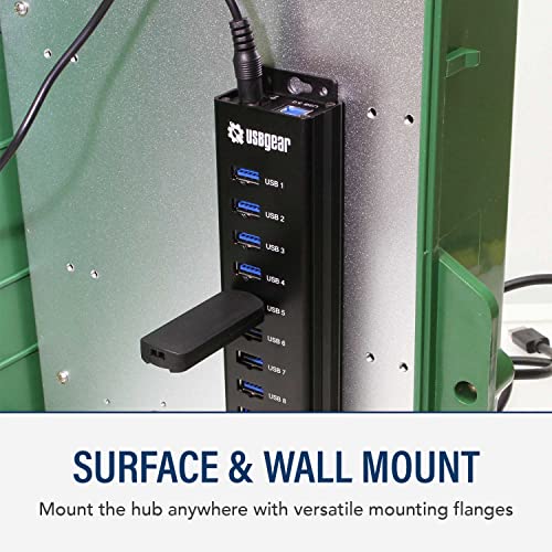 USBGear 10-Port USB 3.2 Gen 1 Mountable Charging and SuperSpeed Data Hub with 5V/4A Power Adapter and USB Type-A to Type-B Cable Up to 900mA per Port Charging Function Wall and Surface Mounting - Image 4