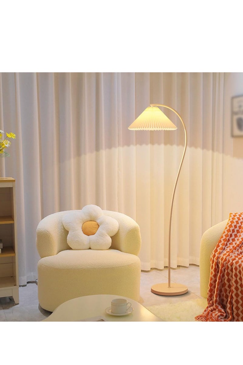 fantasize Arc Floor Lamp with Foot Switch and Fabric Shade Modern Style Floor Light for Living Room Bedroom Office White Base Beige Shade - Image 1