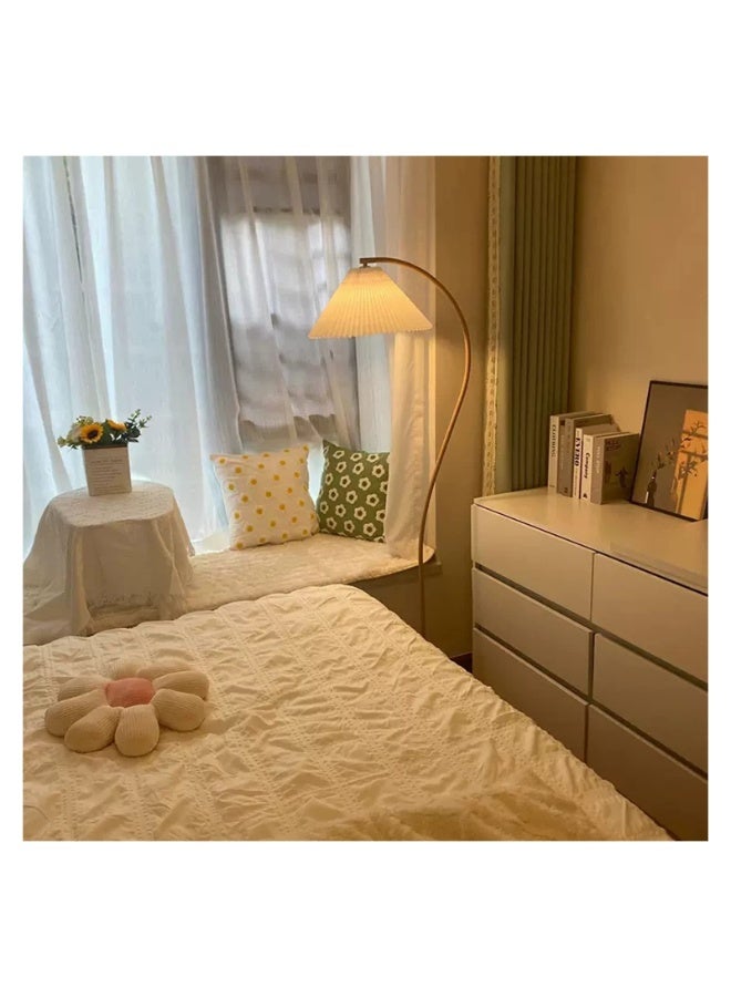 fantasize Arc Floor Lamp with Foot Switch and Fabric Shade Modern Style Floor Light for Living Room Bedroom Office White Base Beige Shade - Image 4