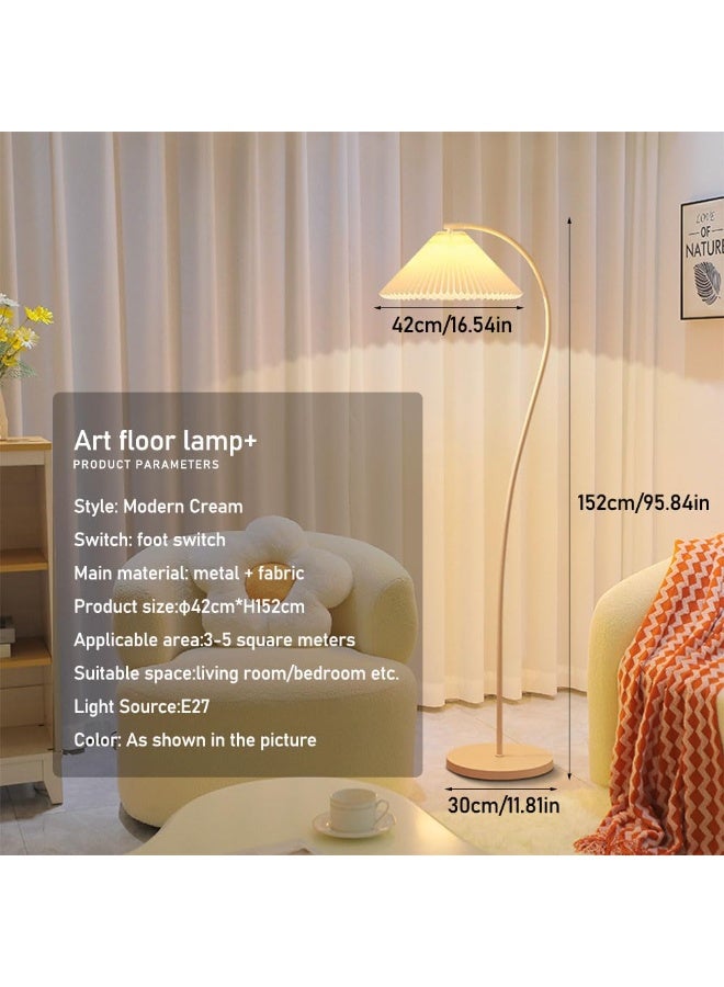fantasize Arc Floor Lamp with Foot Switch and Fabric Shade Modern Style Floor Light for Living Room Bedroom Office White Base Beige Shade - Image 3