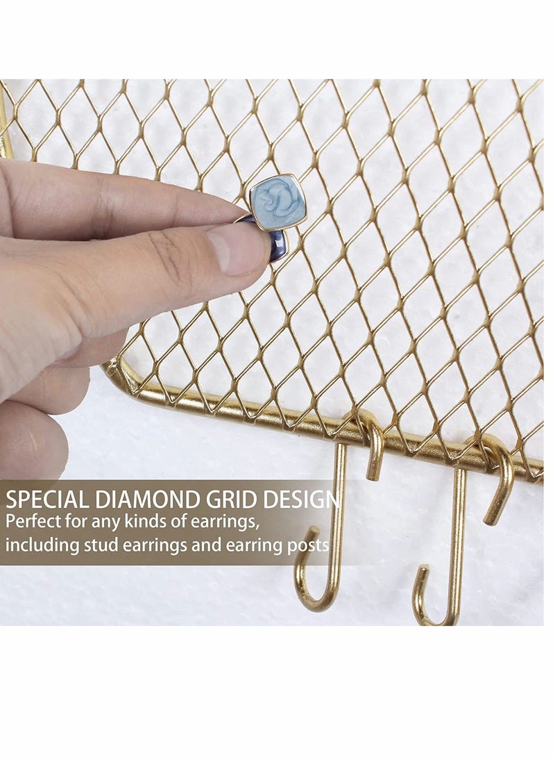 KASTWAVE Hanging Wall, Wall Jewelry Rack, Hanging Earring Holder, Hanging Jewelry Organizer Display, Grid, Golden, Cloud-Shaped, Bracelet Necklace and Ring Organizer, with 8 Hooks - Image 3