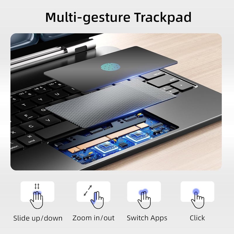QPHWHFQ 【Arabic English】Magic Keyboard for iPad Pro 11" M5/M4 (2025/2024), Keyboard Case iPad Pro 11" M5/M4 with Floating Magnetic Stand, Multi-Touch Trackpad, 7 Colors Backlit Keys, Black - Image 4
