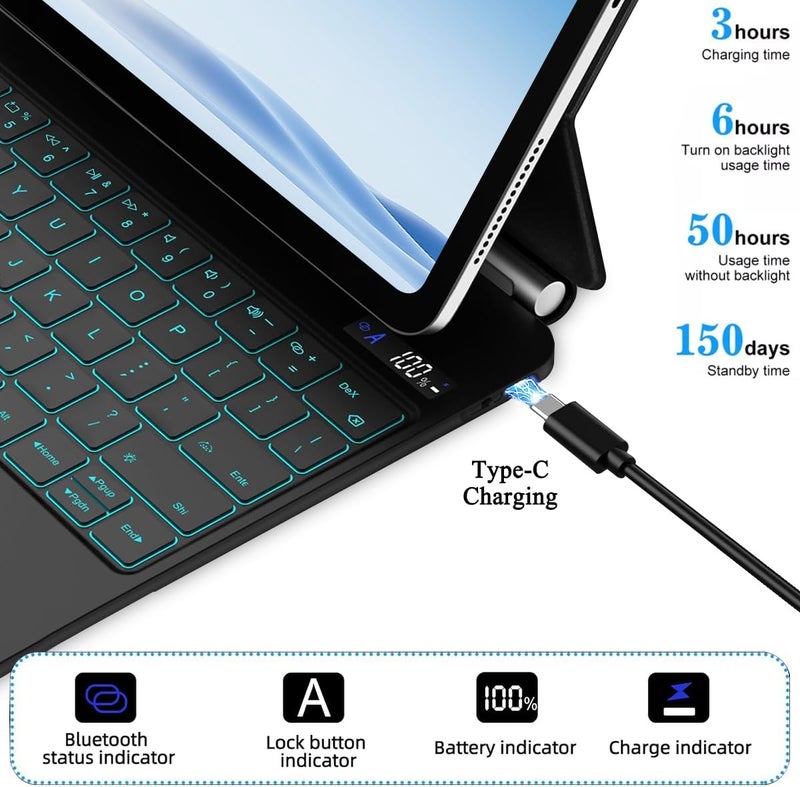 QPHWHFQ 【Arabic English】Magic Keyboard for iPad Pro 11" M5/M4 (2025/2024), Keyboard Case iPad Pro 11" M5/M4 with Floating Magnetic Stand, Multi-Touch Trackpad, 7 Colors Backlit Keys, Black - Image 2