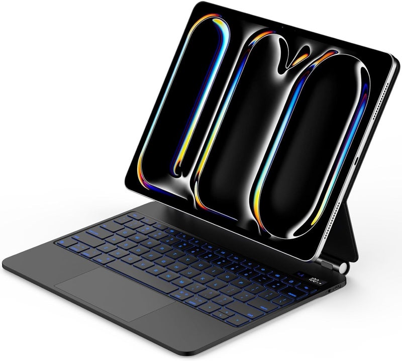QPHWHFQ 【Arabic English】Magic Keyboard for iPad Pro 11" M5/M4 (2025/2024), Keyboard Case iPad Pro 11" M5/M4 with Floating Magnetic Stand, Multi-Touch Trackpad, 7 Colors Backlit Keys, Black - Image 1