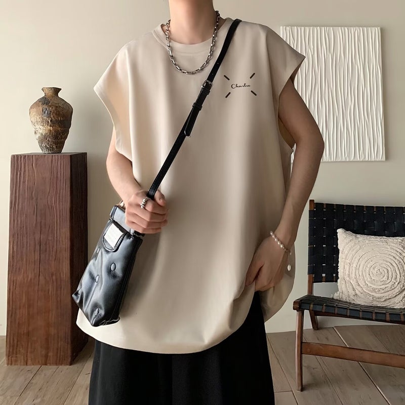 Suede Student Purple Vest Mens Summer Fashion Brand American-style Heavy-weight Sleeveless T-shirt Loose Sports Waistcoat Clothes White - Image 3
