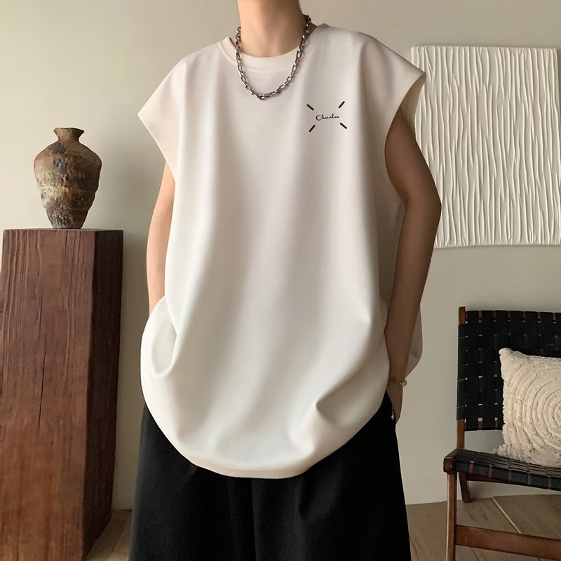 Suede Student Purple Vest Mens Summer Fashion Brand American-style Heavy-weight Sleeveless T-shirt Loose Sports Waistcoat Clothes White - Image 1