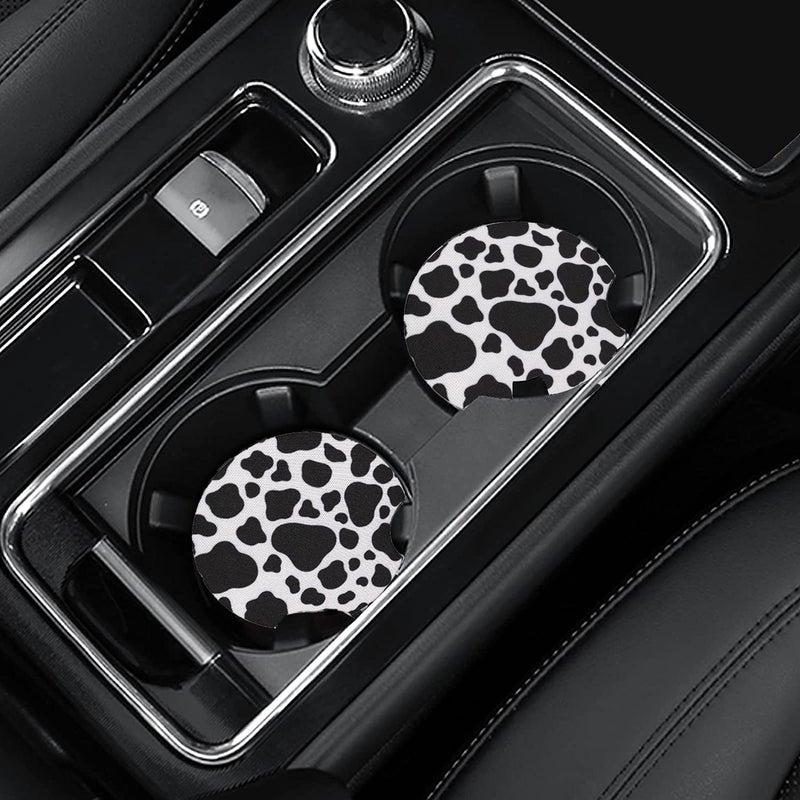 Joyberg 4 Pack Car Coasters, 2.75inch Cow Print Car Cup Holder Coasters for Cars, Neoprene Cup Pad Mat for Cup Holders for Women - Image 1