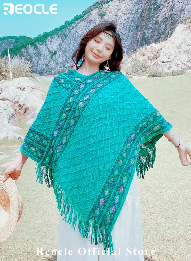 ريوكل شال نسائي يلتف حول الجسم، كيب للسفر دافئ، بونشو يلف، كارديغان مع شراشيب، كنزة برقبة على شكل V - Image 2