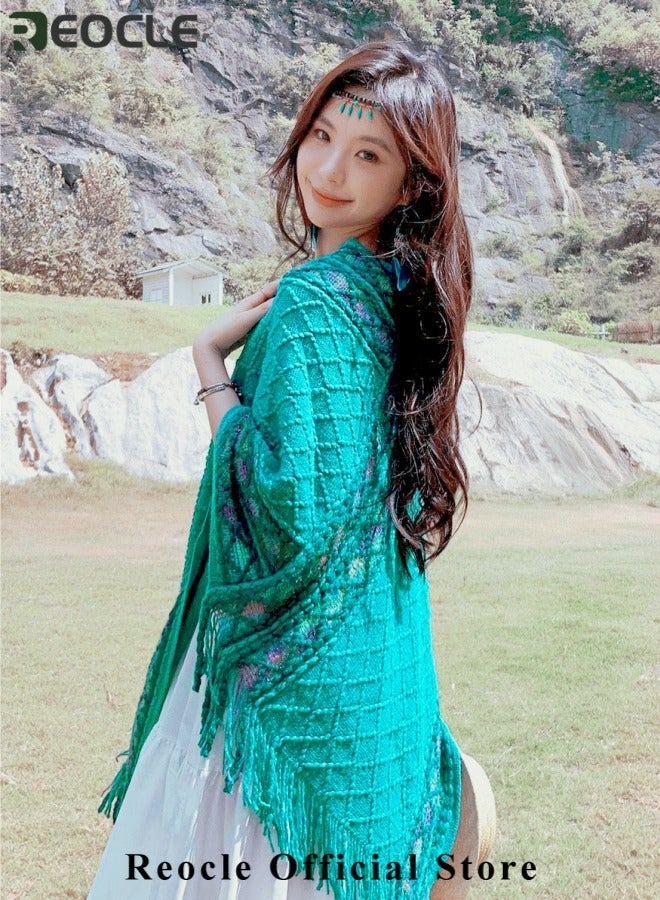 ريوكل شال نسائي يلتف حول الجسم، كيب للسفر دافئ، بونشو يلف، كارديغان مع شراشيب، كنزة برقبة على شكل V - Image 4