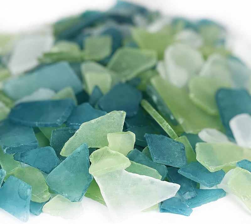 CYS EXCEL Sea Glass 24 Ounces Light Blue & Light Green & Clear Mix | Multiple Color Choices Crushed Glass Vase Filler | Aquarium Nautical Décor for Art Crafts Flat Frosted Dyed Color Stone - Image 1