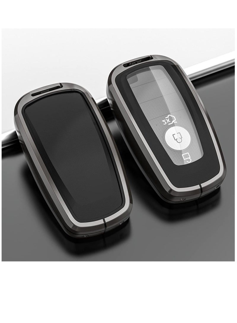 Generic For Ford Key Fob Cover With Leather Keychain, Metal Shell Soft TPU Full Protection Key Case For Ford 2017-2023 Explorer Fusion Mustang Escape F150 F250 F350 F450 F550 Edge 3 4 5 Buttons Smart Remote - Image 2