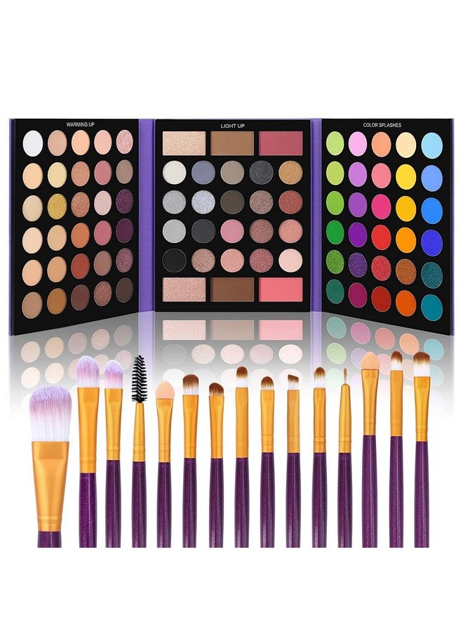 يوكانبي مجموعة ظلال العيون UCANBE 86 لونًا من ظلال العيون الطبيعية مع 15 قطعة من فرش المكياج، لامعة غير لامعة تدوم طويلاً ومقاومة للماء وظلال العيون الملونة وأحمر الخدود وبودرة التحديد الكل في واحد - Image 1