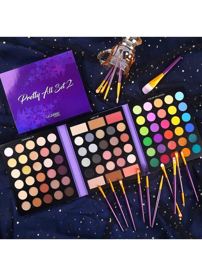 يوكانبي مجموعة ظلال العيون UCANBE 86 لونًا من ظلال العيون الطبيعية مع 15 قطعة من فرش المكياج، لامعة غير لامعة تدوم طويلاً ومقاومة للماء وظلال العيون الملونة وأحمر الخدود وبودرة التحديد الكل في واحد - Image 2