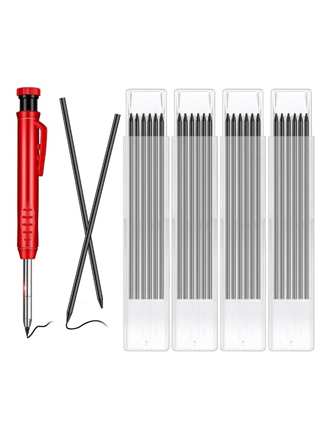 1+24 Pcs Solid Carpenter Pencil with Sharpener and Mechanical Pencils, Waterproof Pencil Lead Refills for Woodwork Construction Building - Image 1