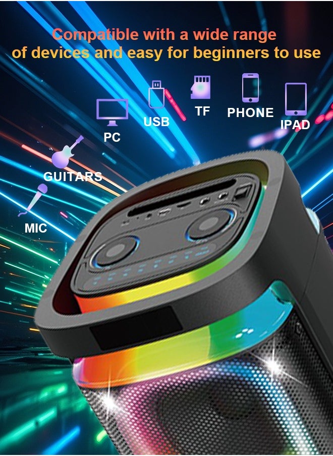 Brodu - Party Speaker with 2 Microphones,Wireless Bluetooth Speaker with Remote Control, RGB Lighting, Dual 6.5''-inch Speakers, TF/TWS/Professional Karaoke Support, USB Charging, 3000mAh Large Battery Black - Image 1