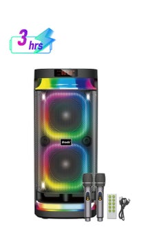 Party Speaker with 2 Microphones,Wireless Bluetooth Speaker with Remote Control, RGB Lighting, Dual 6.5''-inch Speakers, TF/TWS/Professional Karaoke Support, USB Charging, 3000mAh Large Battery Black