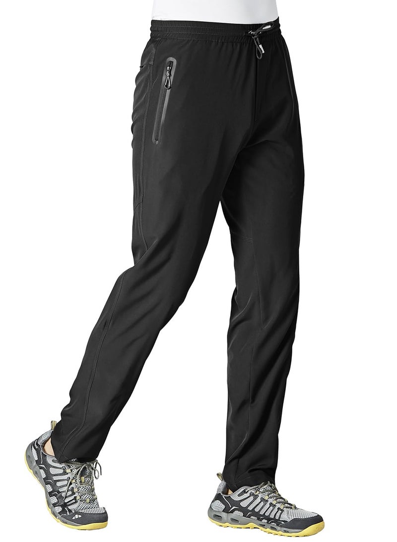 YSENTO Mens Track Pants Quick Dry Lightweight Joggers Athletic Hiking Pants Zipper Pockets Black Size M - Image 1
