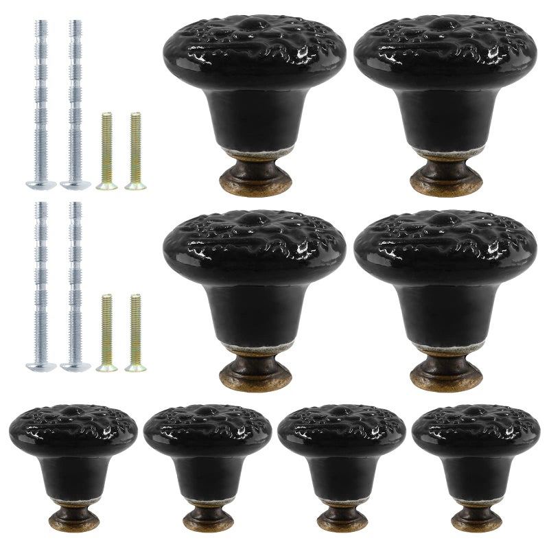 suiwotin 8pcs Black Ceramic Knobs Vintage Kitchen Cabinet Pulls Retro Ceramic Dresser Knobs Decorative Drawer Pull Handles for Closet Cupboard Furniture Door Knob - Image 2