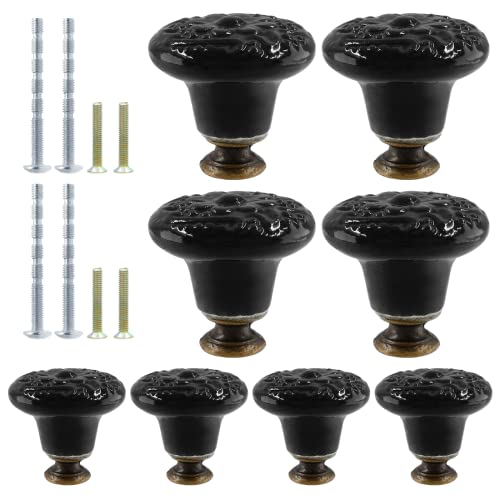 suiwotin 8pcs Black Ceramic Knobs Vintage Kitchen Cabinet Pulls Retro Ceramic Dresser Knobs Decorative Drawer Pull Handles for Closet Cupboard Furniture Door Knob - Image 1
