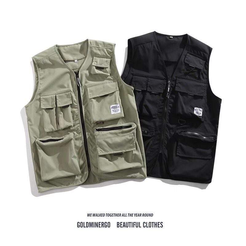 Summer Thin Japanese Multi-Pocket Functional Tactical Vest Dark High Street Fashionable Vest Loose Waistcoat Trendy - Image 3