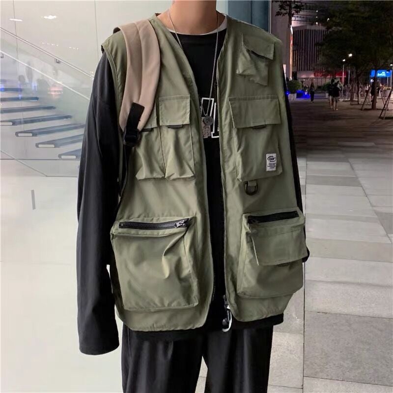 Summer Thin Japanese Multi-Pocket Functional Tactical Vest Dark High Street Fashionable Vest Loose Waistcoat Trendy - Image 5