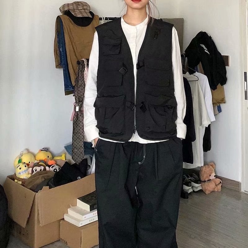 Summer Thin Japanese Multi-Pocket Functional Tactical Vest Dark High Street Fashionable Vest Loose Waistcoat Trendy - Image 4