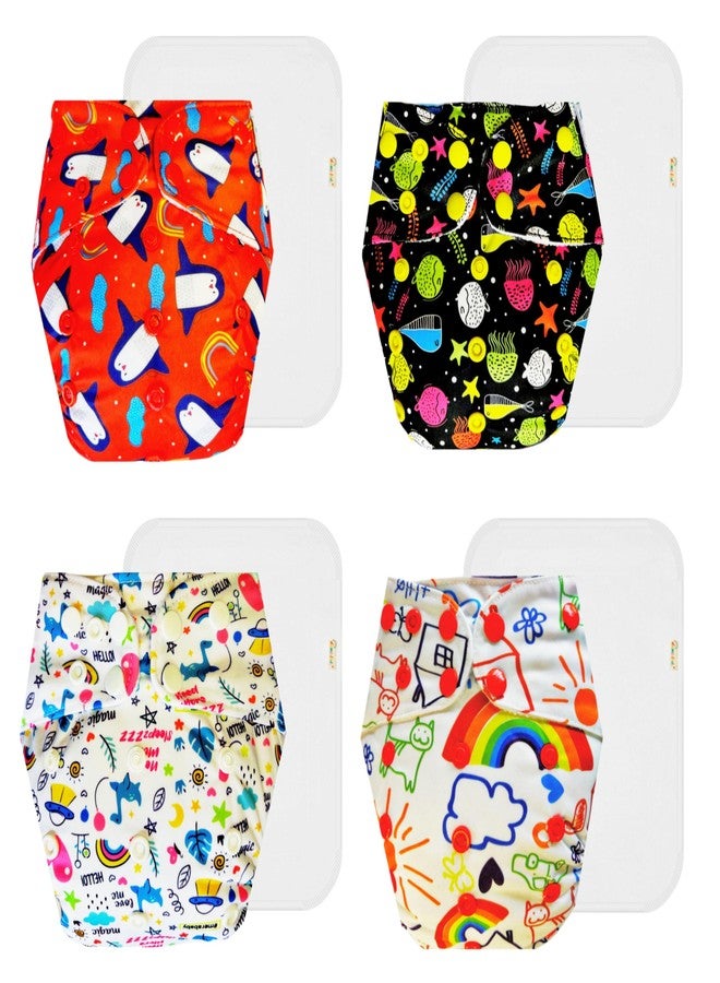 Dumbledo Premium Cloth Diaper with Cotton Insert (Pack of 4) | Dry Feel and Comfortable | Reusable & Washable | Quick Dry | Ideal for Toddlers | 3 Months - 3 Years | Unisex Baby - Image 1