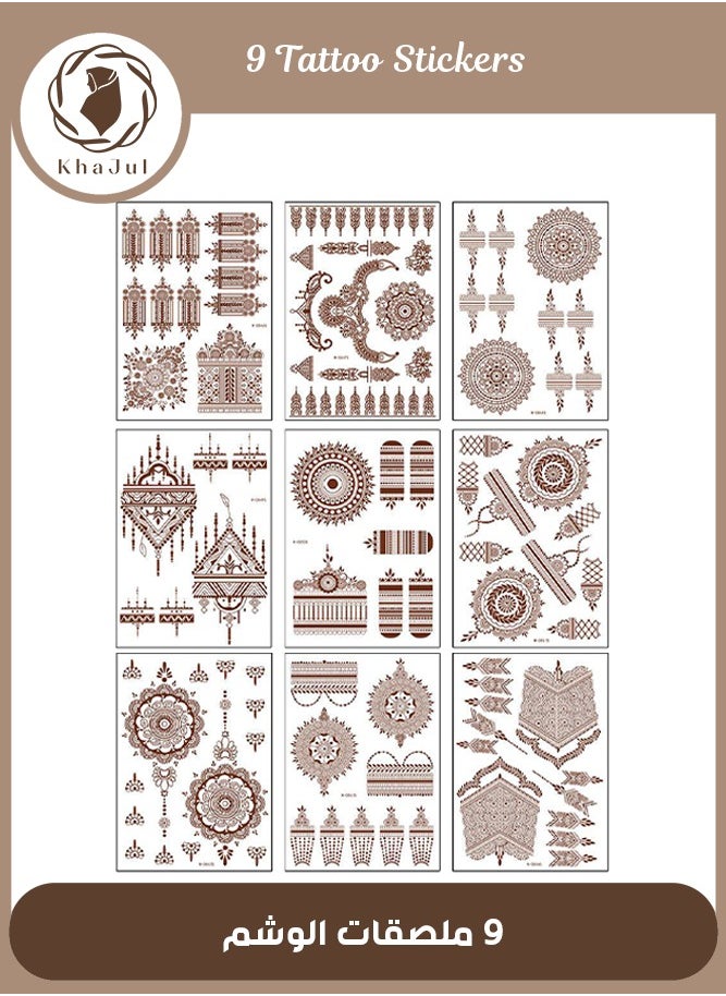 KHAJUL - 9-Piece Henna Hand Waterproof Temporary Semi-Permanent Stickers - Image 1