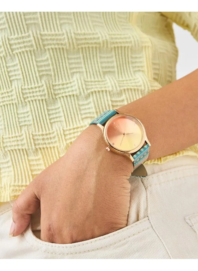 Chumbak TEAL BY CHUMBAK Analog Ombre Aztec Printed Strap Watch