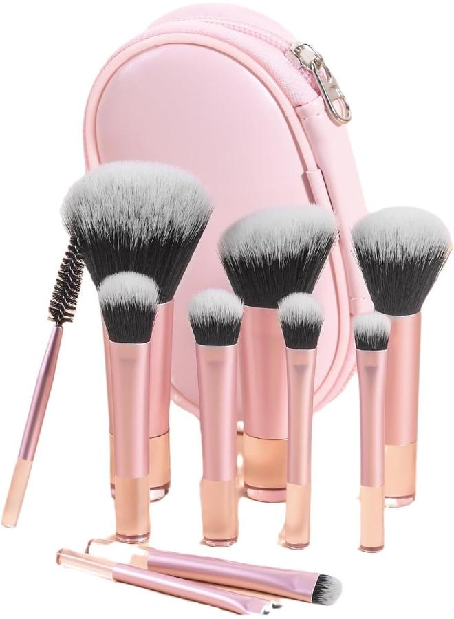 10 PCS Makeup Brushes Set, Portable Travel Set With Storage Bag for Foundation, Powder, Concealers, Contour, Blush, Eye Shadows - Image 1