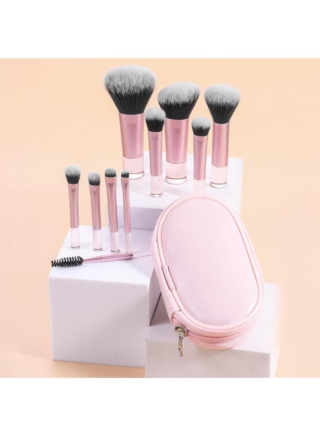 10 PCS Makeup Brushes Set, Portable Travel Set With Storage Bag for Foundation, Powder, Concealers, Contour, Blush, Eye Shadows - Image 3
